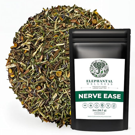 Elephantal Wellness Nerve Ease Herbal Tea, Calming Nervous System Support with Chamomile Tea, Passionflower, Lemon Balm Tea, Valerian & St