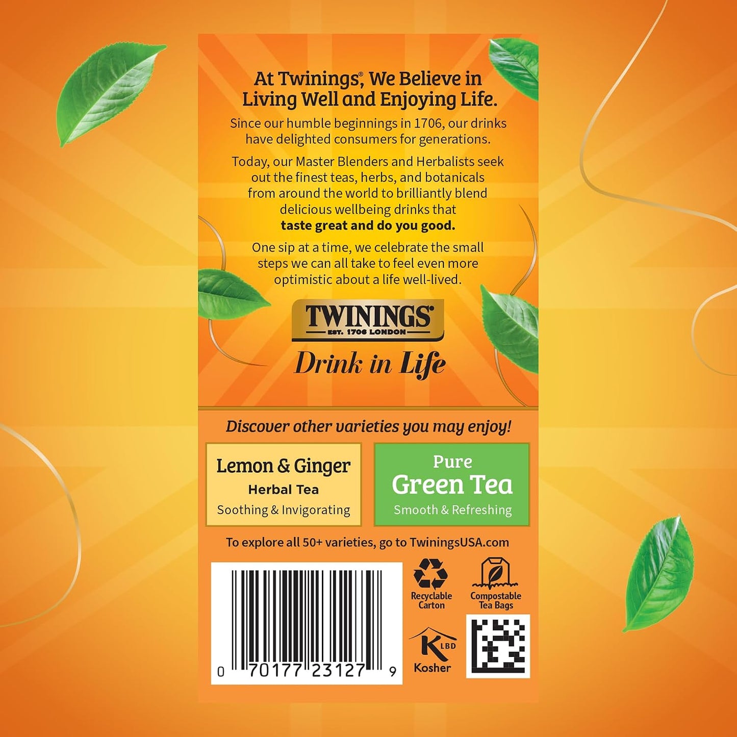 Twinings Honeybush, Mandarin &amp; Orange Herbal Tea Bags, 20 CT Box (6 Pack) | South African Honeybush Flavourful Citrus, Naturally Caffeine-Free, 120 Foil Lined Individually Wrapped Bags, Enjoy Hot/Iced