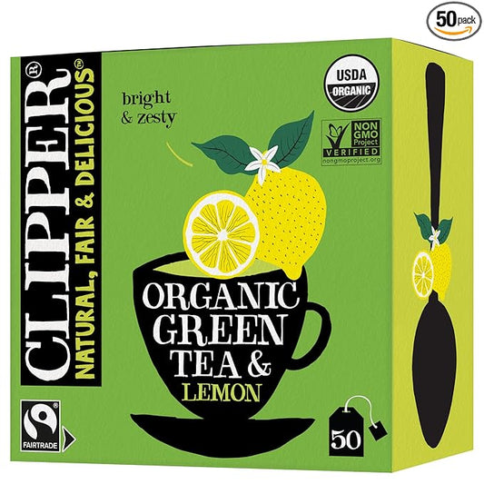 Clipper Tea Green Tea & Lemon Teabags – USDA Organic, Great Hot or Iced – Bright, Zippy, Natural, Fair & Delicious – 50 Tea Bags