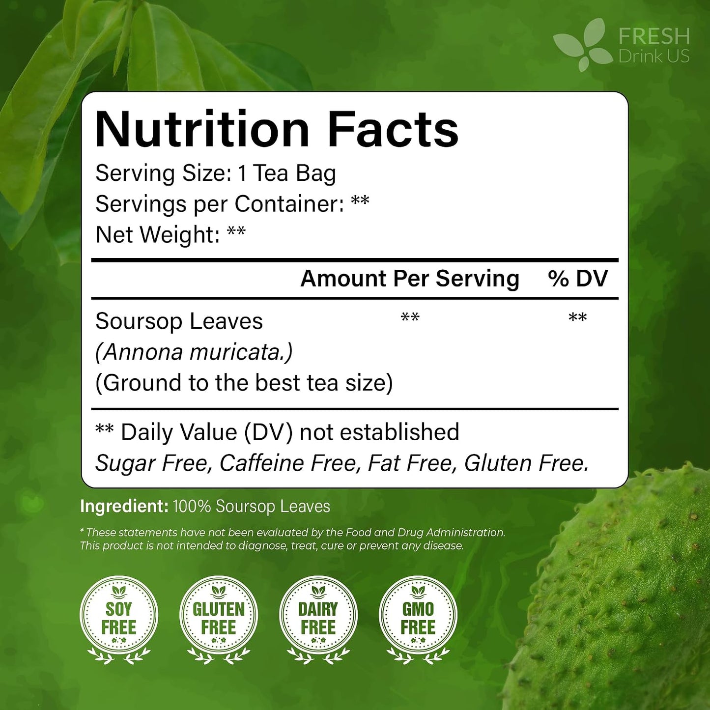 FreshDrinkUS, Soursop Graviola Leaf Tea | 45 Count | Eco-Conscious Tea Bag