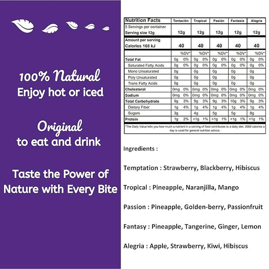 Alibú Dried Fruit Tea Infusions - Variety Pack - Certified Vegan, 100% Natural, Hot or Iced, Caffeine Free, Eat and Drink - Box of 2.12 oz