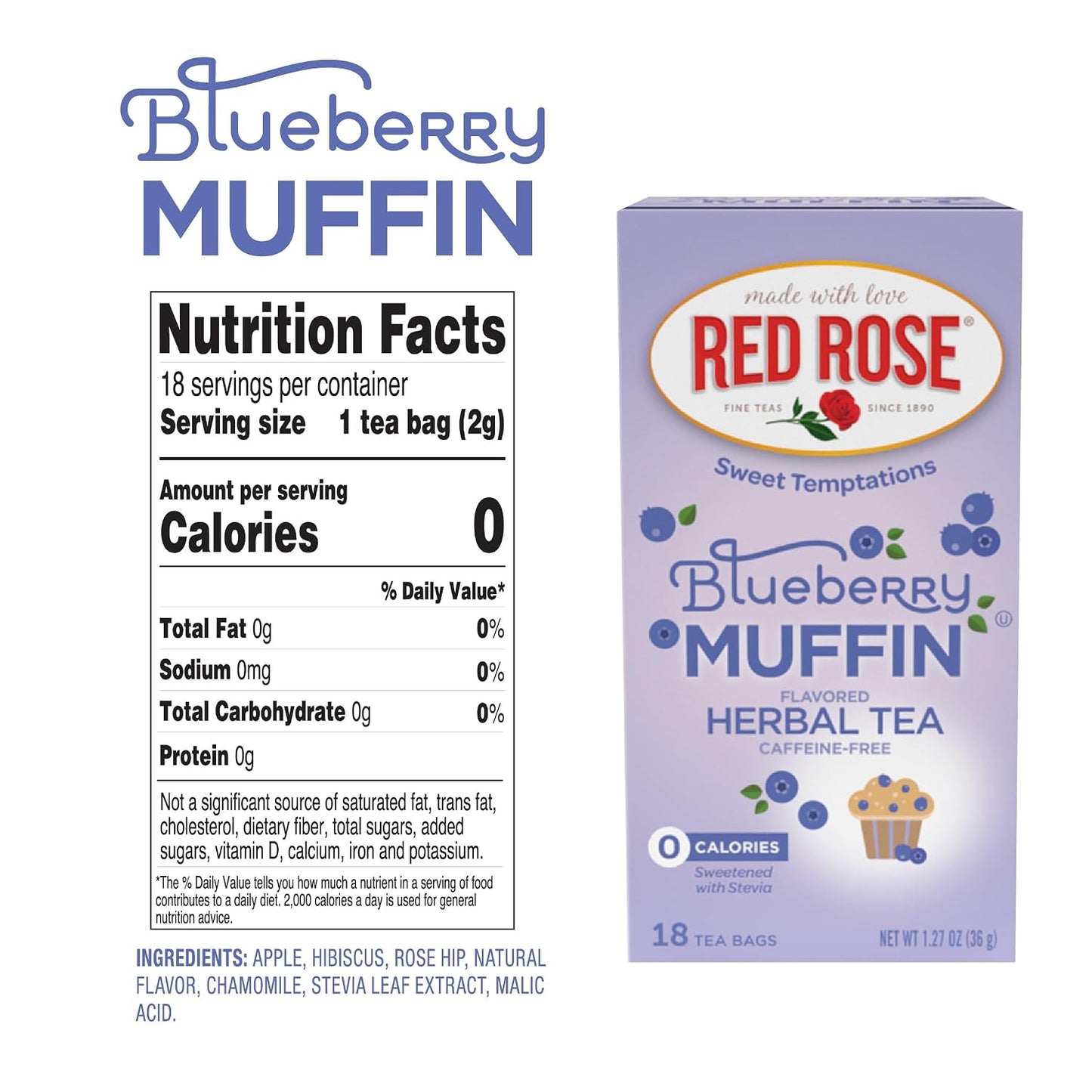 Red Rose Sweet Temptations Blueberry Muffin Dessert Herbal Tea, 2 Pack | Sweet, dessert-inspired herbal tea | Naturally flavored | Caffeine-free | Ideal sweet treat