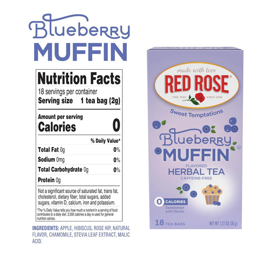 Red Rose Sweet Temptations Blueberry Muffin Dessert Herbal Tea, 2 Pack | Sweet, dessert-inspired herbal tea | Naturally flavored | Caffeine-free | Ideal sweet treat