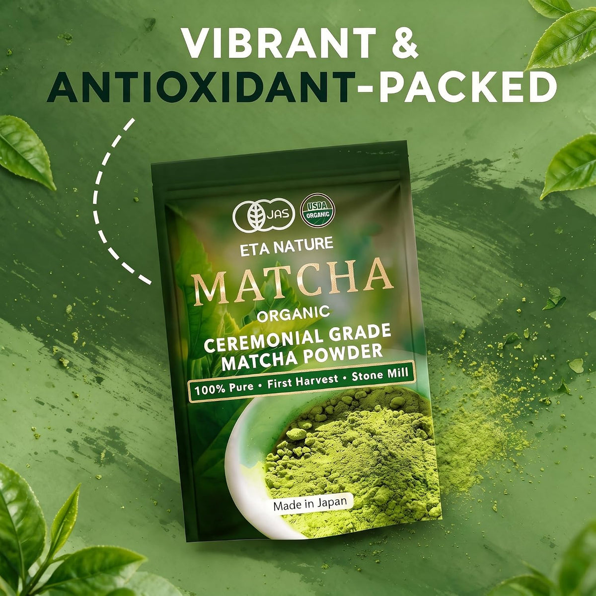 ETANATURE Organic Matcha Powder Ceremonial Grade - Premium Japanese Matcha Green Tea Powder - USDA &amp; JAS Certified, First Harvest from Kagoshima Japan - Tea Drinks, Matcha Latte - 30 Servings (30g)