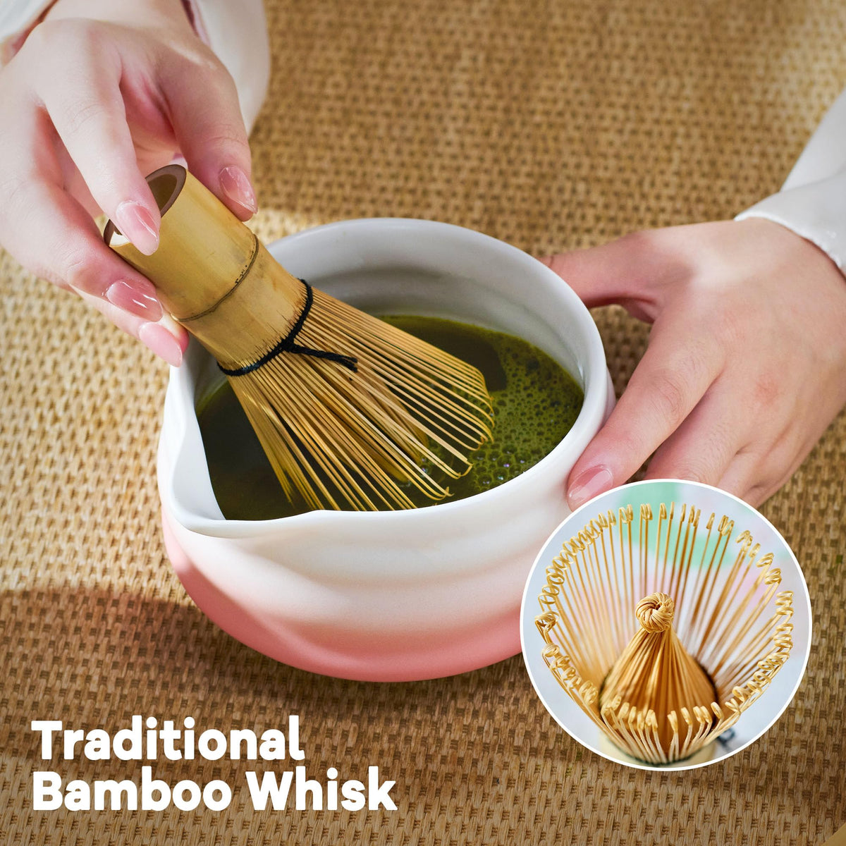 aibound Gifts for Women, Pink Matcha Set for Tea Lovers with Bowl and Caddy