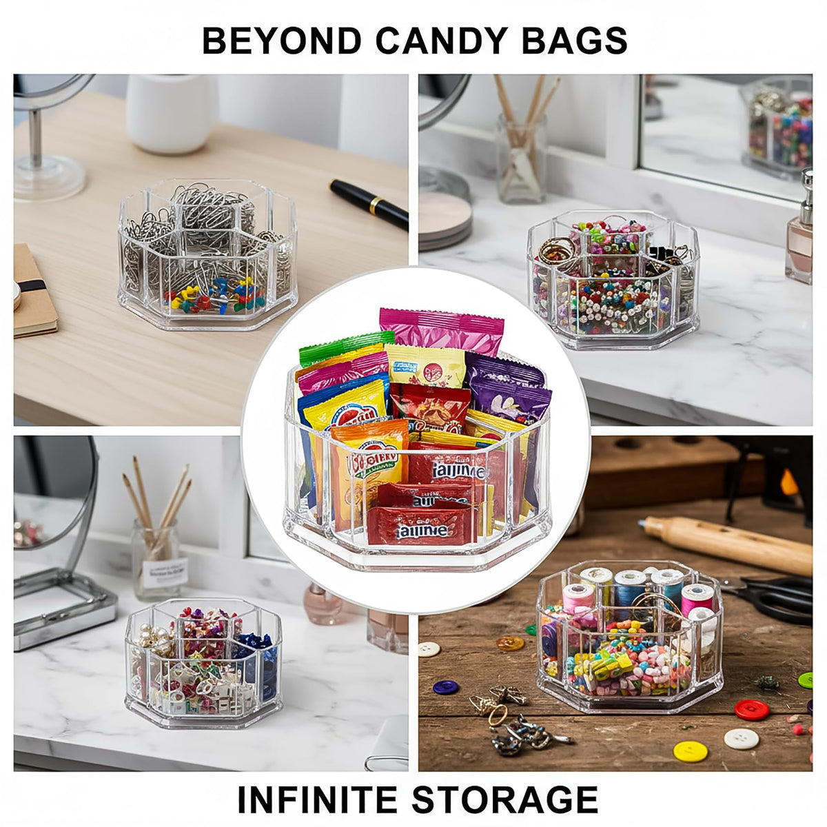 Hiceeden Acrylic Tea Bag Organizer, 5 Compartment Sugar Packets Holder Divided Coffee Condiment Storage Caddy Box for Kitchen
