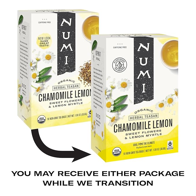 Numi Organic Tea Chamomile Lemon, Herbal Teasan, 1.08 Oz, 18 Count (Pack of 3)