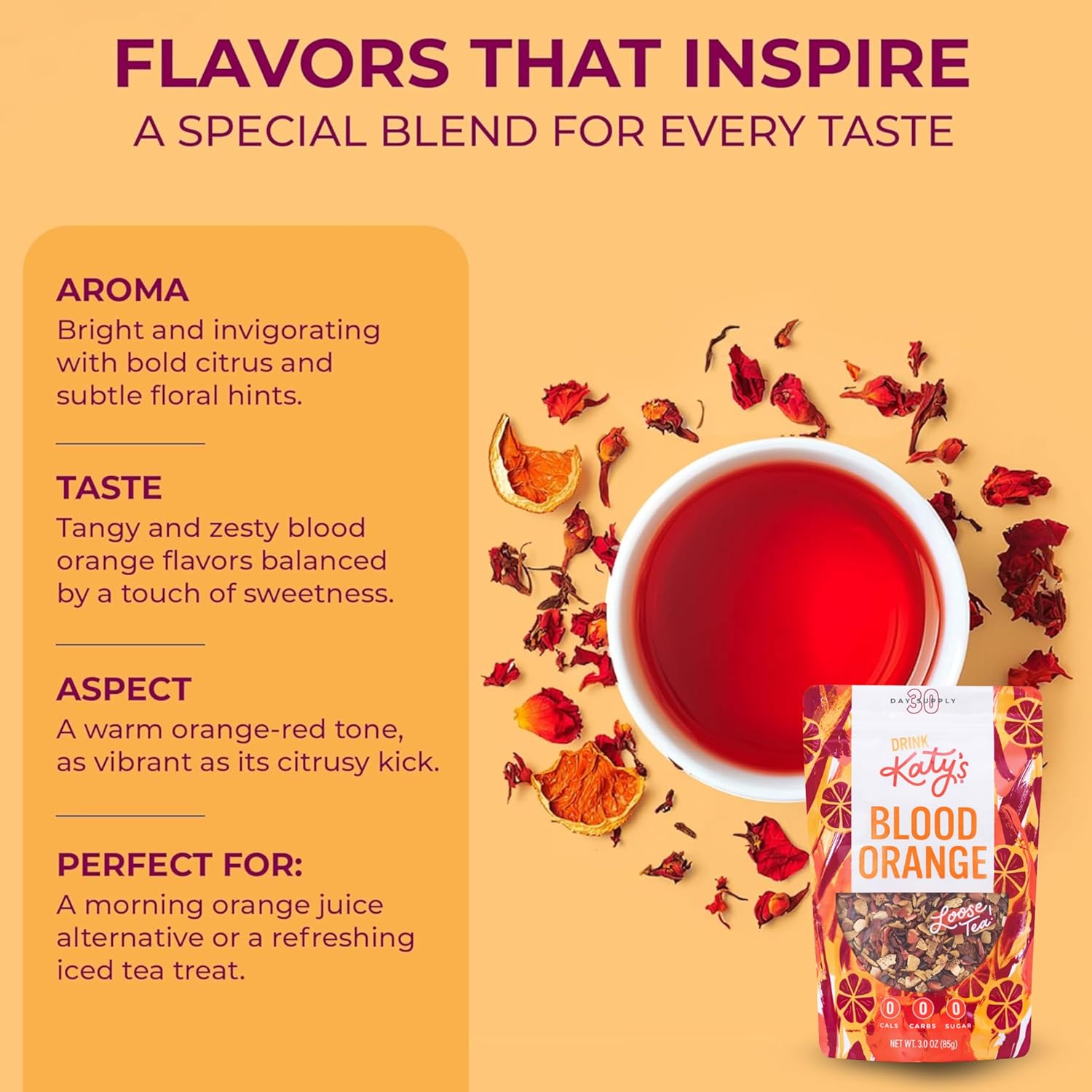 Katy’s Loose Leaf Tea Flavor Sampler - Fruit Herbal Tea Variety Pack - Berry, Peach, Blood Orange & Dragonfruit - Caffeine-Free, Full Leaf Tea - Cold Brew or Hot - 120+ Cups