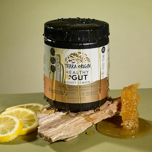 Terra Origin Healthy Gut Powder (Honey Lemon), 30-Servings with L-Glutamine, Zinc, Glucosamine, Slippery Elm Bark and More!