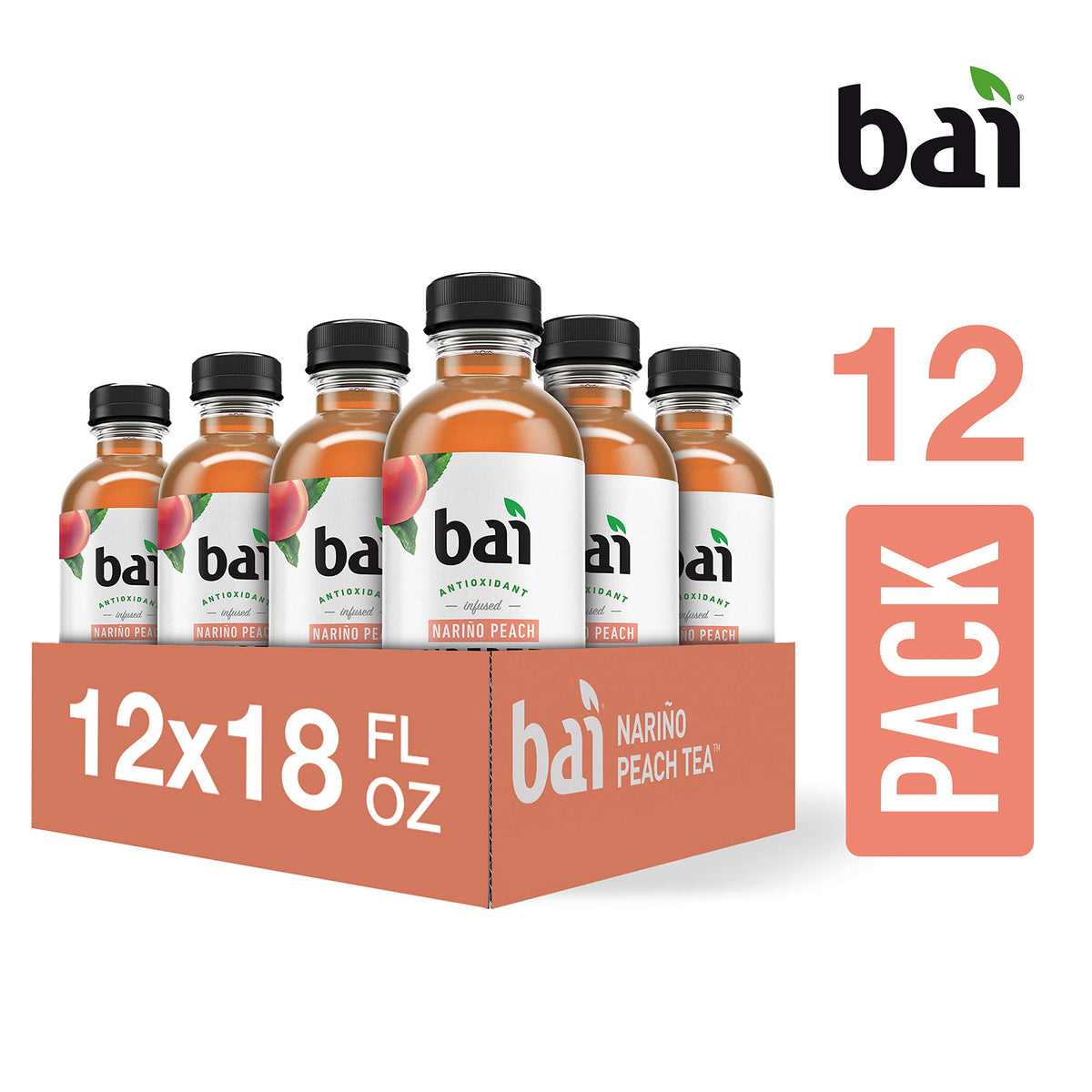 Bai Iced Tea, Narino Peach, Antioxidant Infused Supertea, Crafted with Real Tea (Black Tea, White Tea), 18 Fluid Ounce B