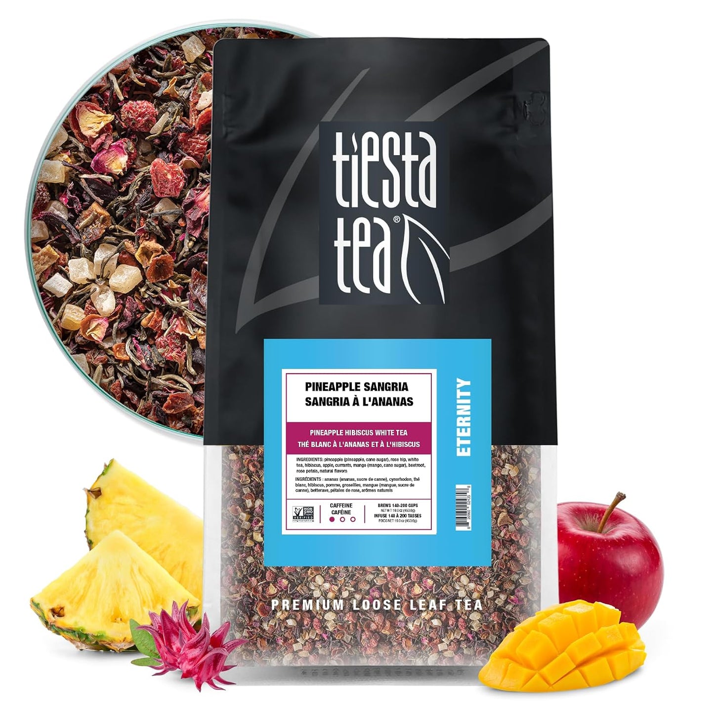 Tiesta Tea Pineapple Sangria Loose Leaf Tea – Pineapple Hibiscus White Tea | Blend, Premium Low-Caffeine Fruit Infusion, Hot or Iced, 16 oz Resealable Bulk Pouch, Makes Up to 200 Cups