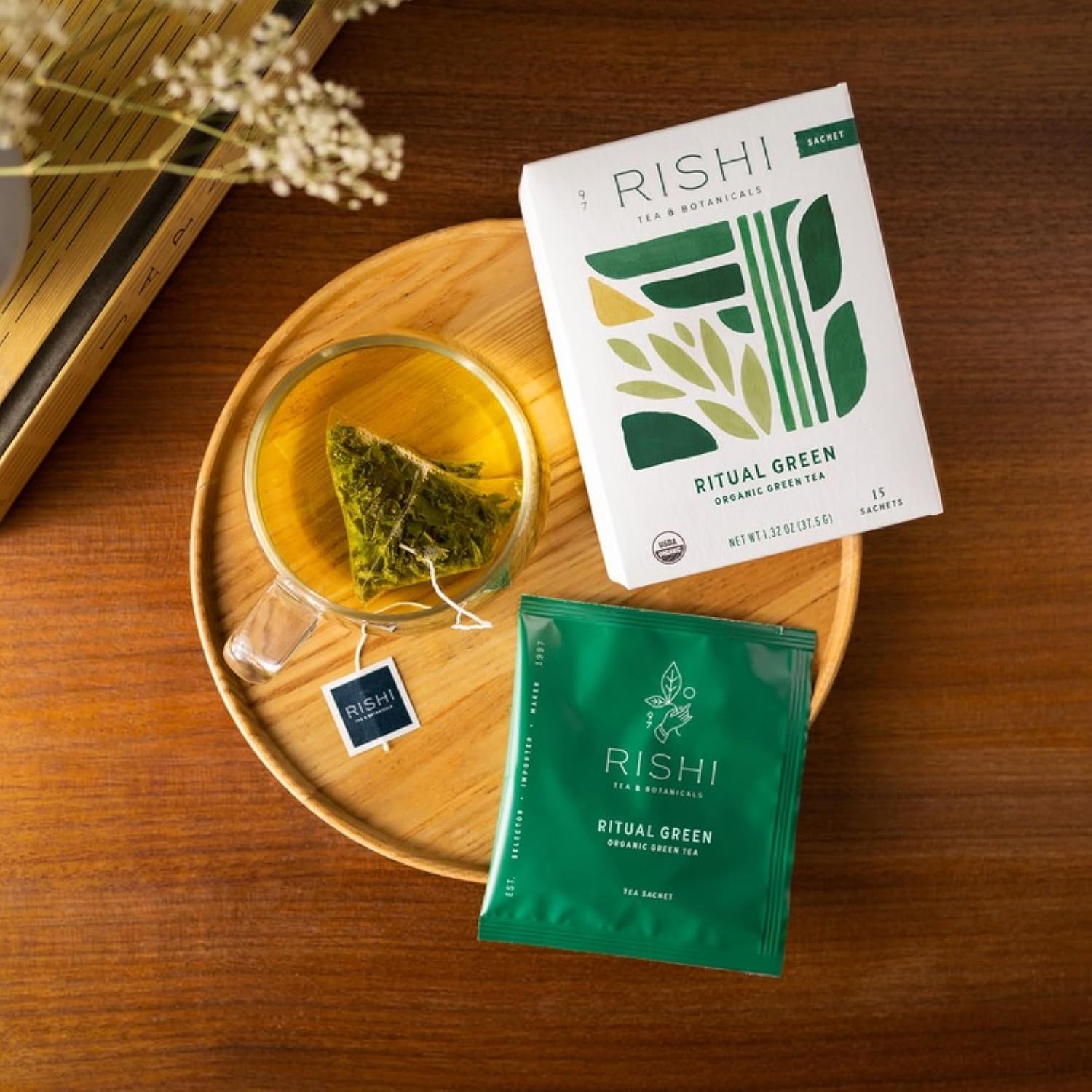 Rishi Tea Ritual Green Tea - Organic Sachet Bags, Pure Green Tea, Energizing & Caffeinated - 15 Count (Pack of 1)