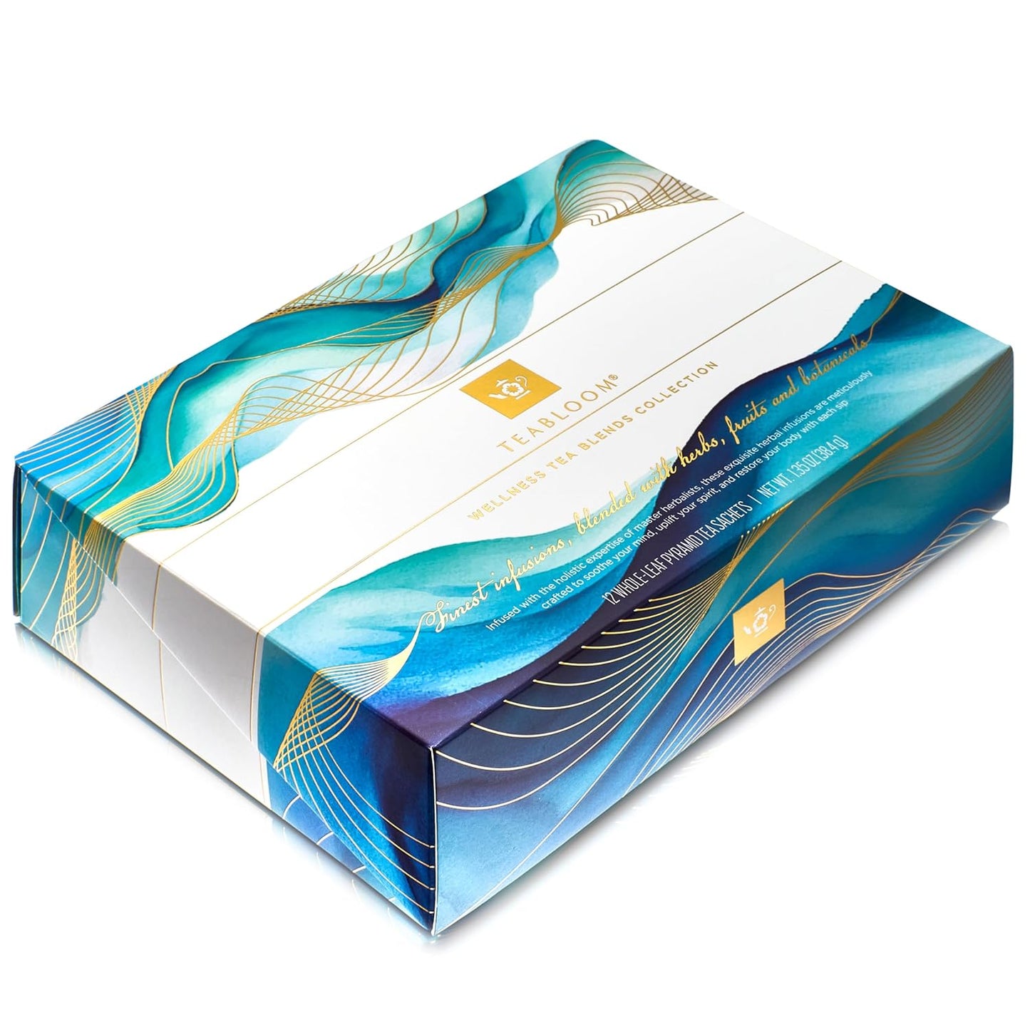 Teabloom Wellness Tea Collection – Fruit & Herbal Assortment with 12 Plant-Based Pyramid Sachets, Organic Ingredients, Elegant Presentation Box, Thoughtful Gift for Tea Lovers