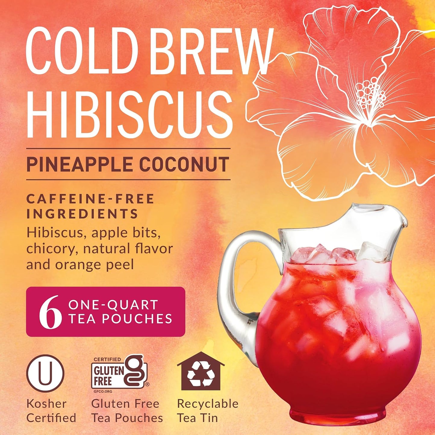 The Republic of Tea Cold Brew Hibiscus Pineapple Coconut Iced Tea, 6 Ct | Herbal Tea, Caffeine Free, Cold Brew Hibiscus with Tropical Pineapple and Coconut Notes