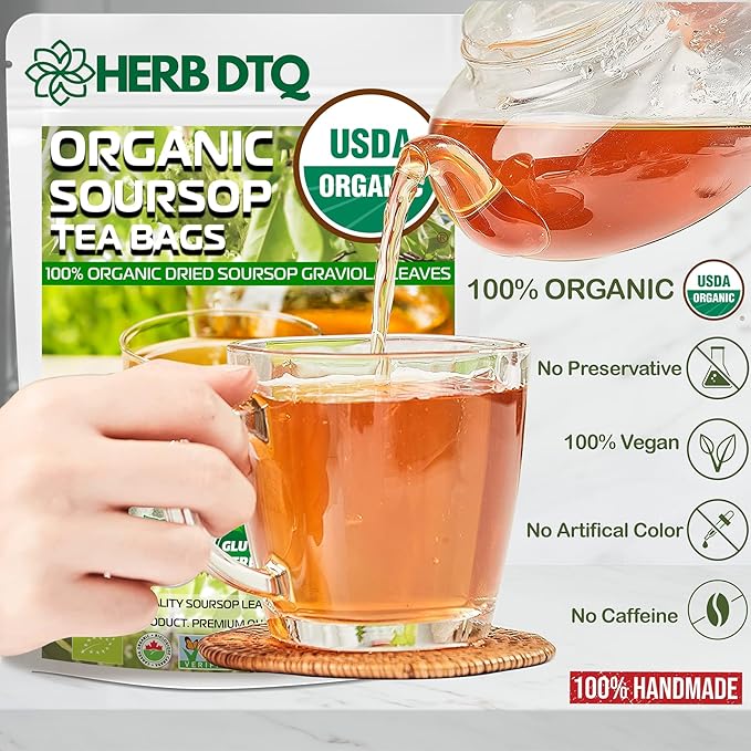 Organic Soursop Leaf Tea Bags - USDA Certified, 100% ORGANIC and Pure from Soursop Leaves, Non-GMO, Sugar/Caffeine/Gluten Free, Eco-Conscious Corn Fiber - Graviola Tea Bags.Hojas De Guanabana Tea (110 teabags)