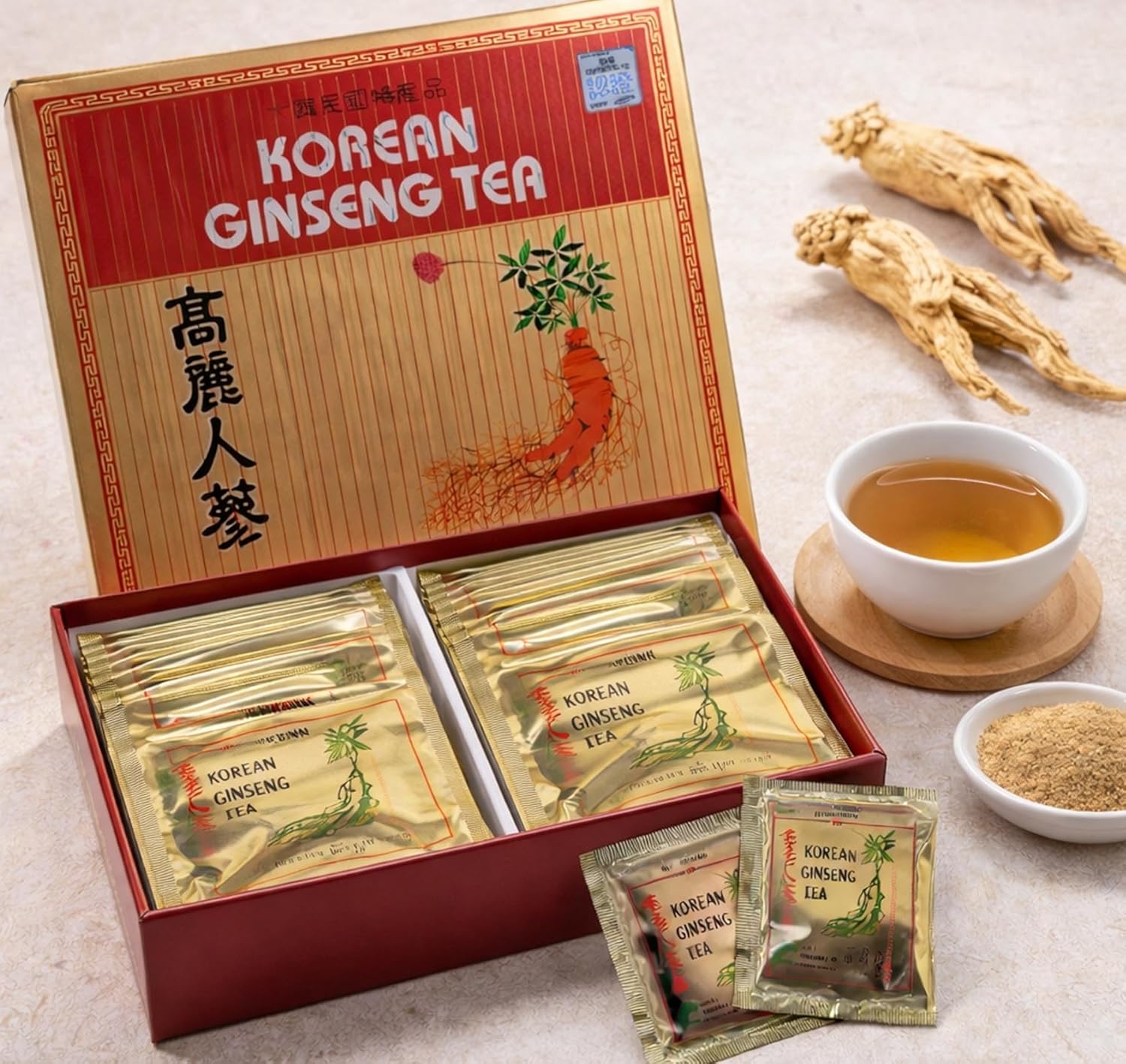 LENITH Korean Ginseng Tea, Instant Tea Sticks, Individually Wrapped, Hot or Cold Water Soluble – 5.29 oz