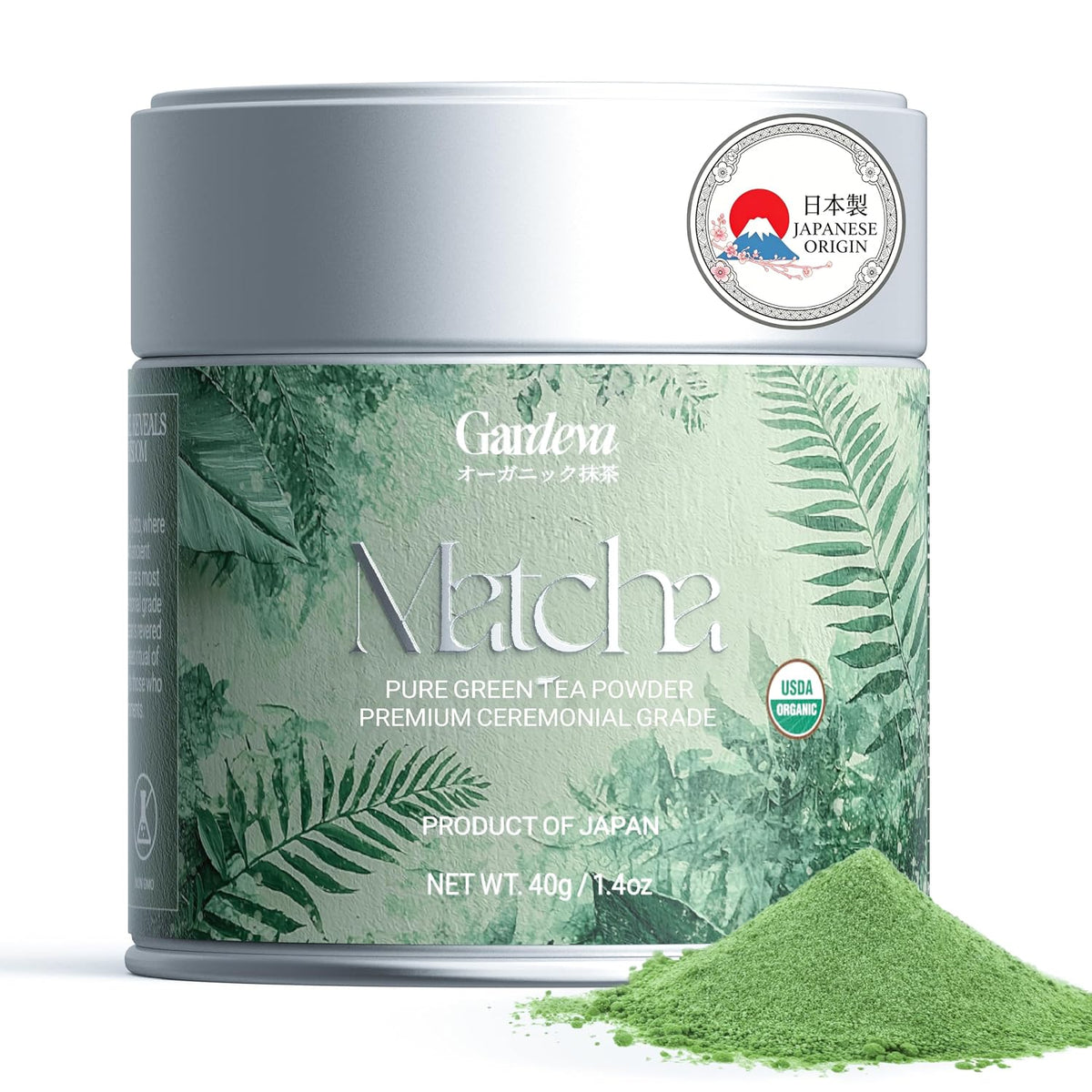 Gardeva Organic Japanese Matcha Powder, Ceremonial Grade, 1.4oz/40g Tin