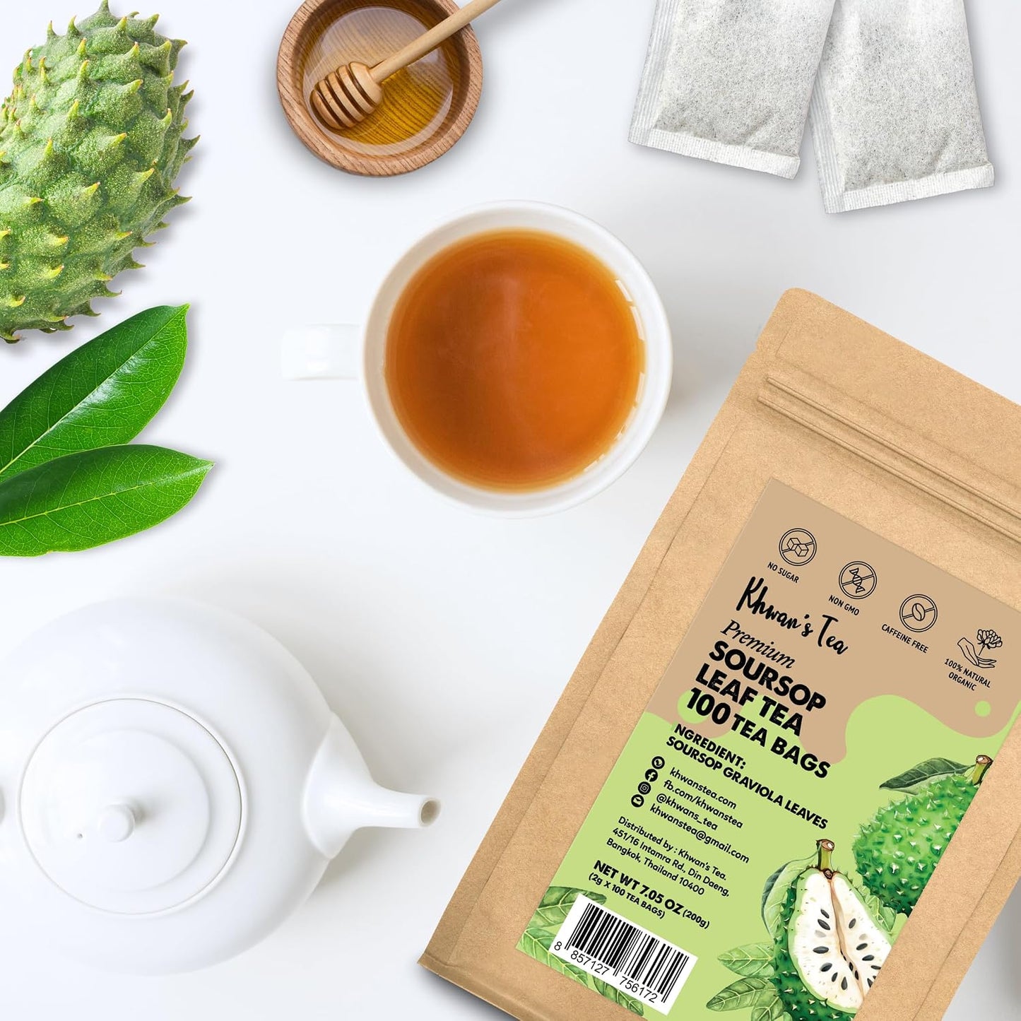 KHWAN'S TEA Soursop Tea Bags, Caffeine-Free Graviola Tea, 100 Count