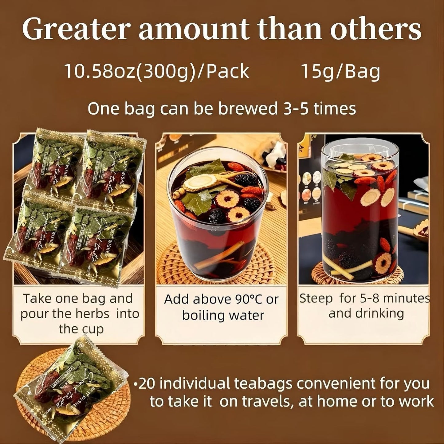 Eastrue Ginseng Five Treasure Kidney Tea with Horny Goat Weed,Goji Berry,Mulberry,Ginger &amp; Jujube Dates-Traditional Chinese Herbal Kidney Tea Formula for Men &amp; Women,Caffeine Free,Non-GMO, 20Bags/300g