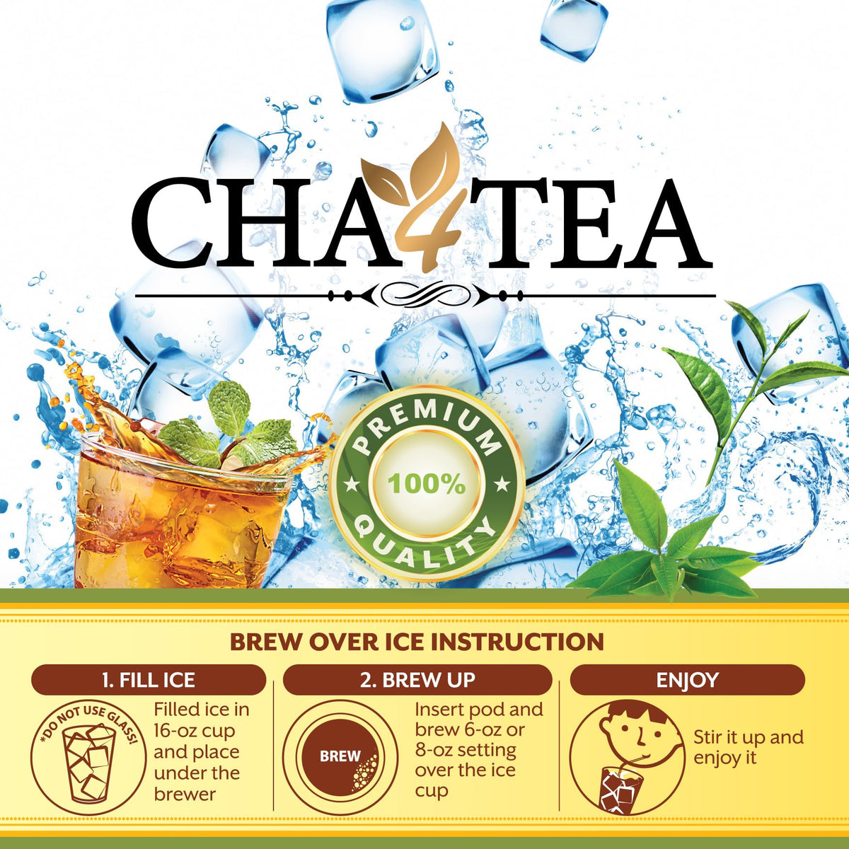 Cha4TEA 36-Count Premium Ice Black Tea Compatible with Keurig, Unsweetened