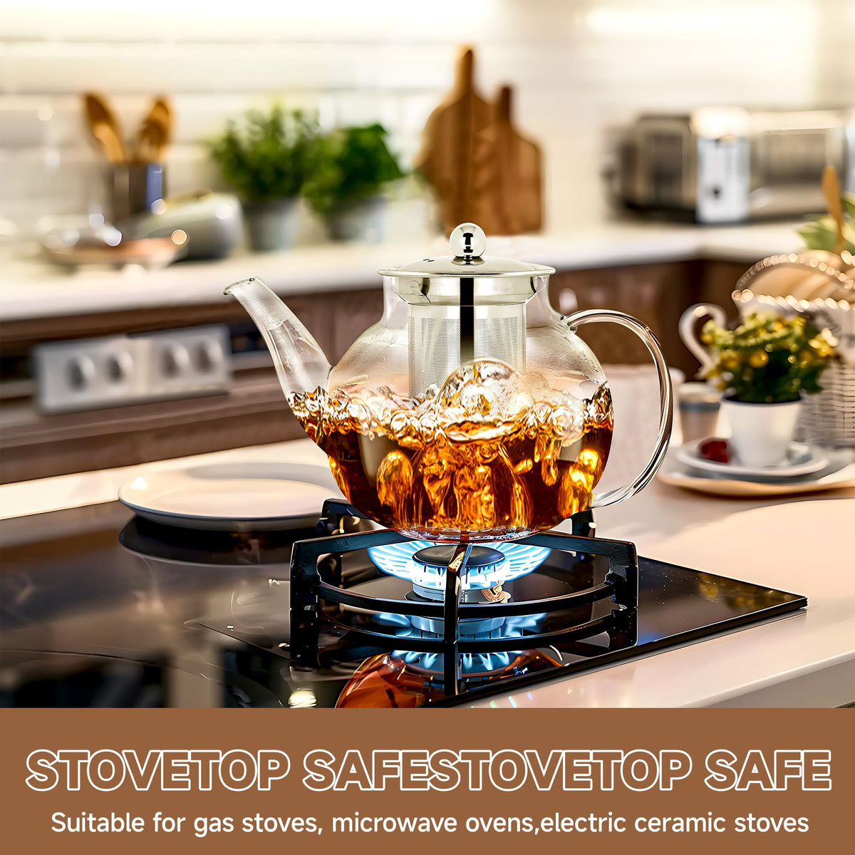 TECOHORS Long-Mouth Glass Teapot 34oz/1000ml with Removable Loose Tea Infuse - Glass Tea Kettle for Stove Top Removable