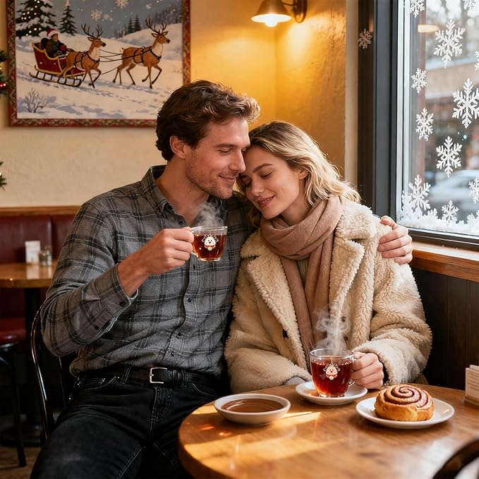 Christmas Themed Tea Ball Set, 2 PCS Cubic Tea Strainers for Loose Leaf Tea, Reusable Stainless Steel Mesh Tea Steeper, Tea Infuser with Brown Caribou and White Reindeer Pendant