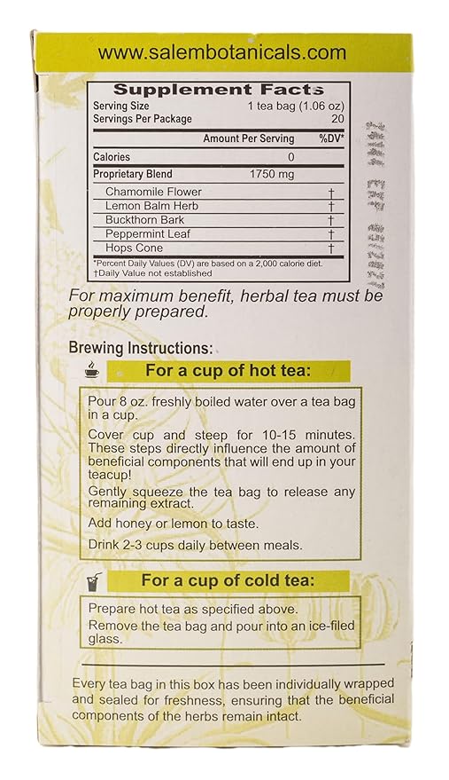 Salem Botanicals Herbal Tea, Sleep Well, 20 Count