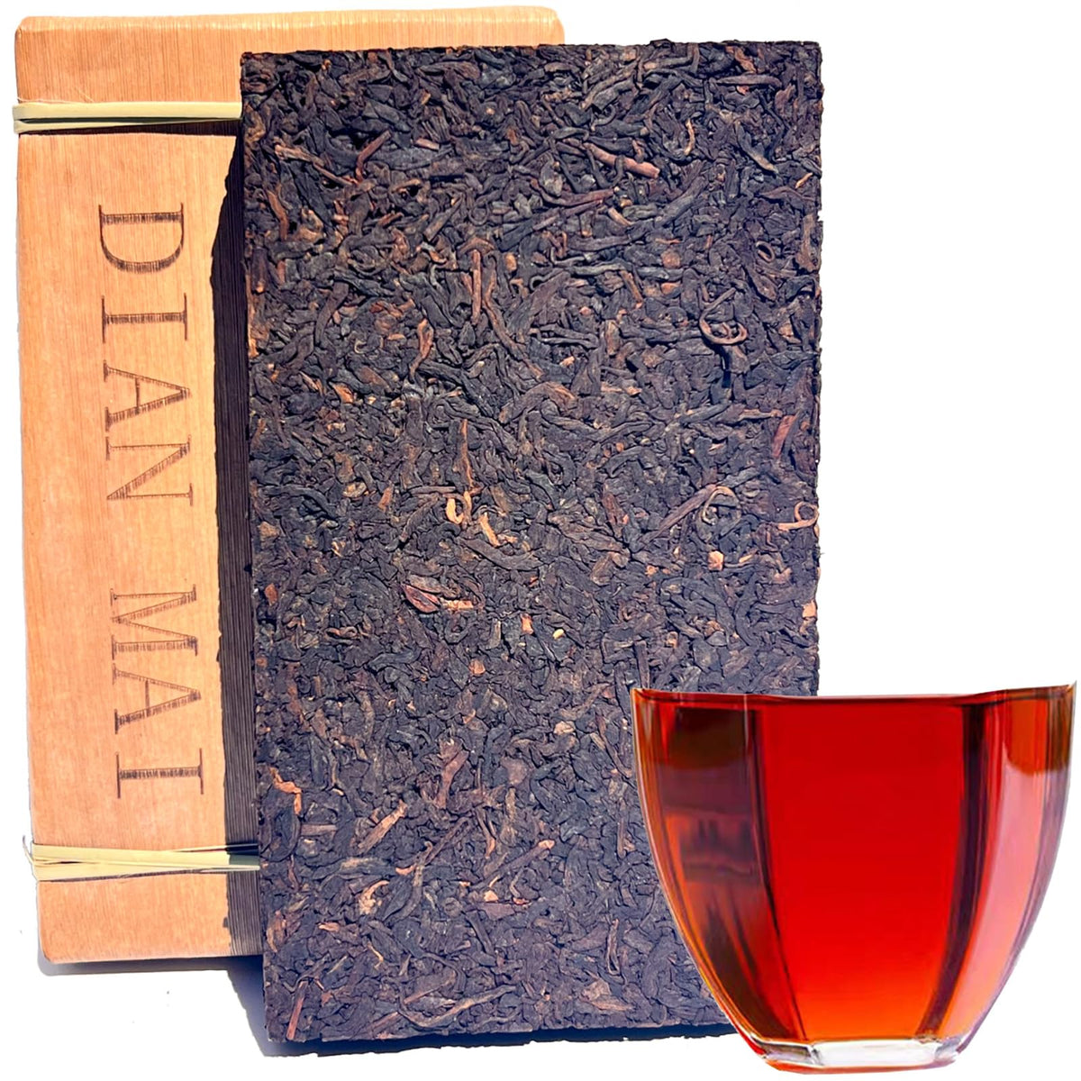 DIAN MAI HAO Yunnan Pu'er Tea Brick - Fermented Black Tea Since 2009, Organic Pu-erh 500g Package With Bamboo Leaves
