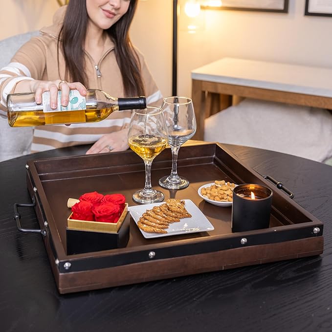 20"x20" Extra Large Square Ottoman Tray, Heavy Duty Mango Wood, for Serving Tea, Breakfast in Bed