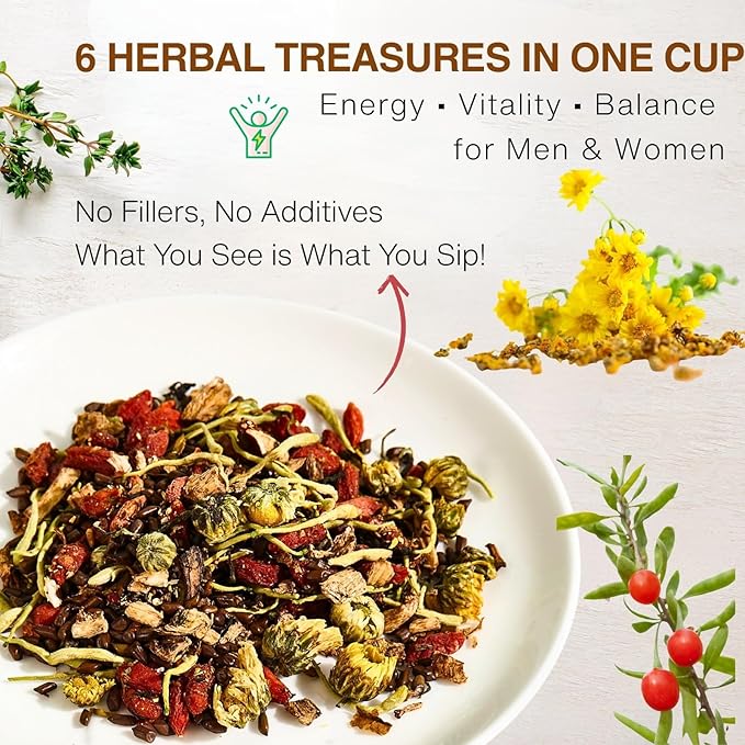 Chrysanthemum Cassia Seed Tea Bags - 6g × 30 Bags, VitalForest Herbal Tea with Burdock Root, Goji Berries, Osmanthus, Honeysuckle