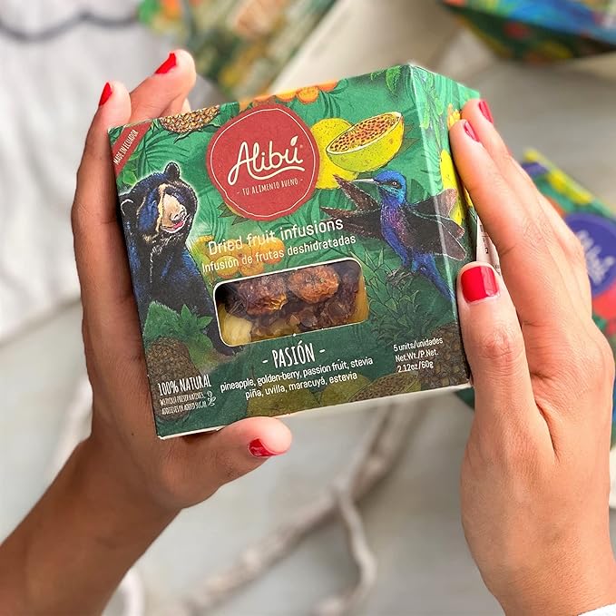 Alibú Dried Fruit Tea Infusions - Passion - Pineapple, Goldenberry, Passion Fruit, Water Infusions Dried Fruit - Box of 2.12 oz (Passion)