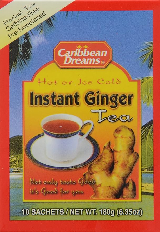 Caribbean Dreams Instant Ginger Tea, 100% Natural from Jamaica, Strong Taste and Aroma, 10 Sachets (Pack of 2)