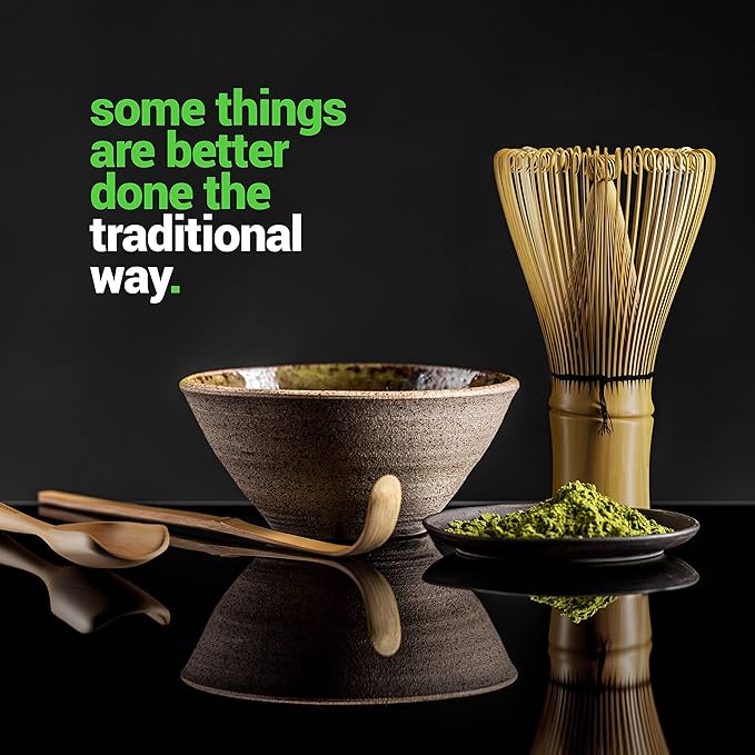 BambooWorx Matcha Whisk Set - (Chasen), Traditional Scoop (Chashaku), Tea Spoon. The Perfect Sets to Prepare a Traditional Cup of Japanese Tea