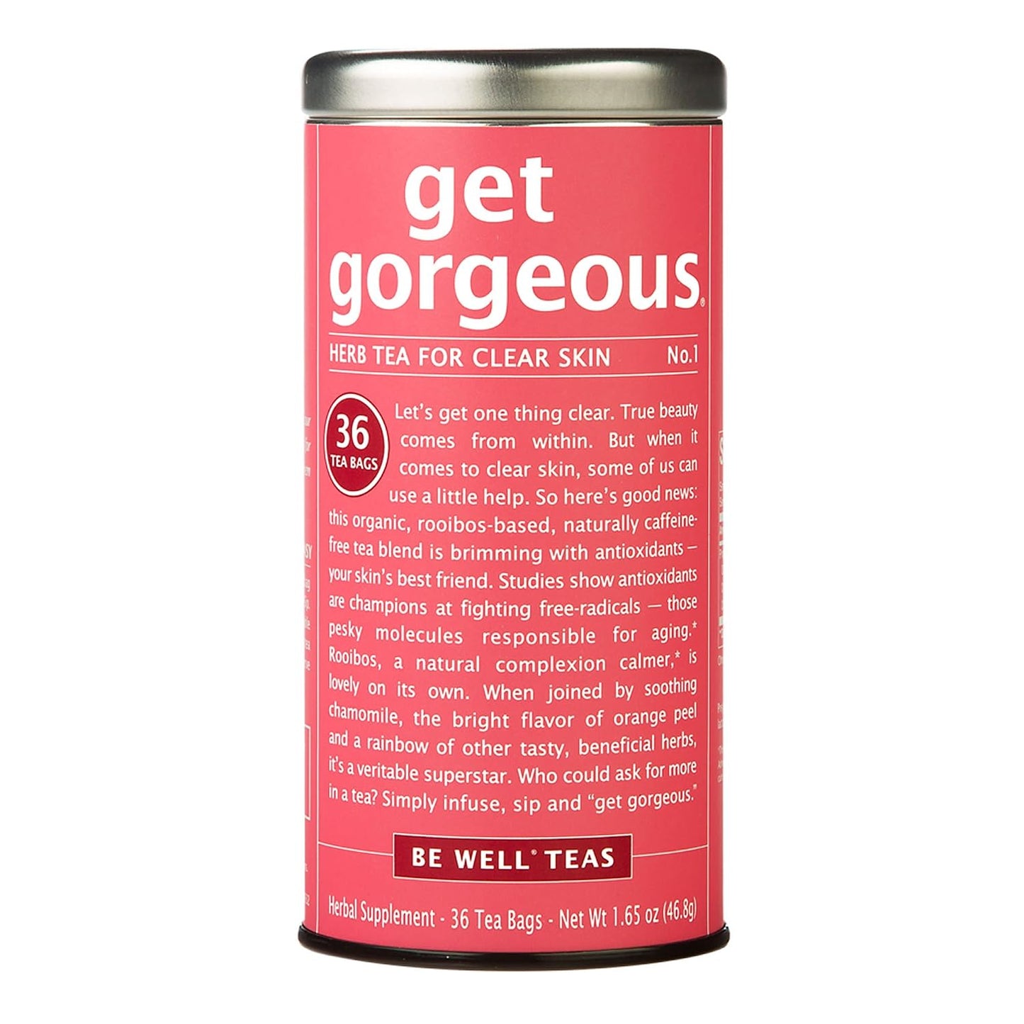 The Republic of Tea Be Well Get Gorgeous No. 1 Herbal Tea, 36 Count | Caffeine Free. Suitable for day or evening sipping