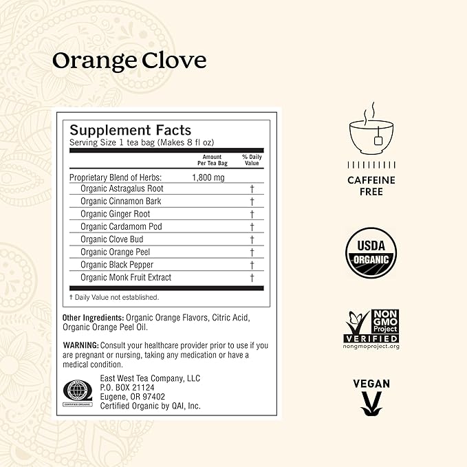 Yogi Tea Orange Clove - 16 Bags per Pack (4 Packs) - Limited Edition Organic, Caffeine-Free Holiday Tea - Immune Support - Includes Astragalus