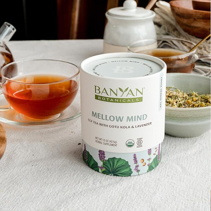 Banyan Botanicals Mellow Mind CCF Tea – Organic Lavender Chamomile Tea with Gotu Kola – Caffeine-Free Relaxation Tea for Stress Relief* – 1.5 oz