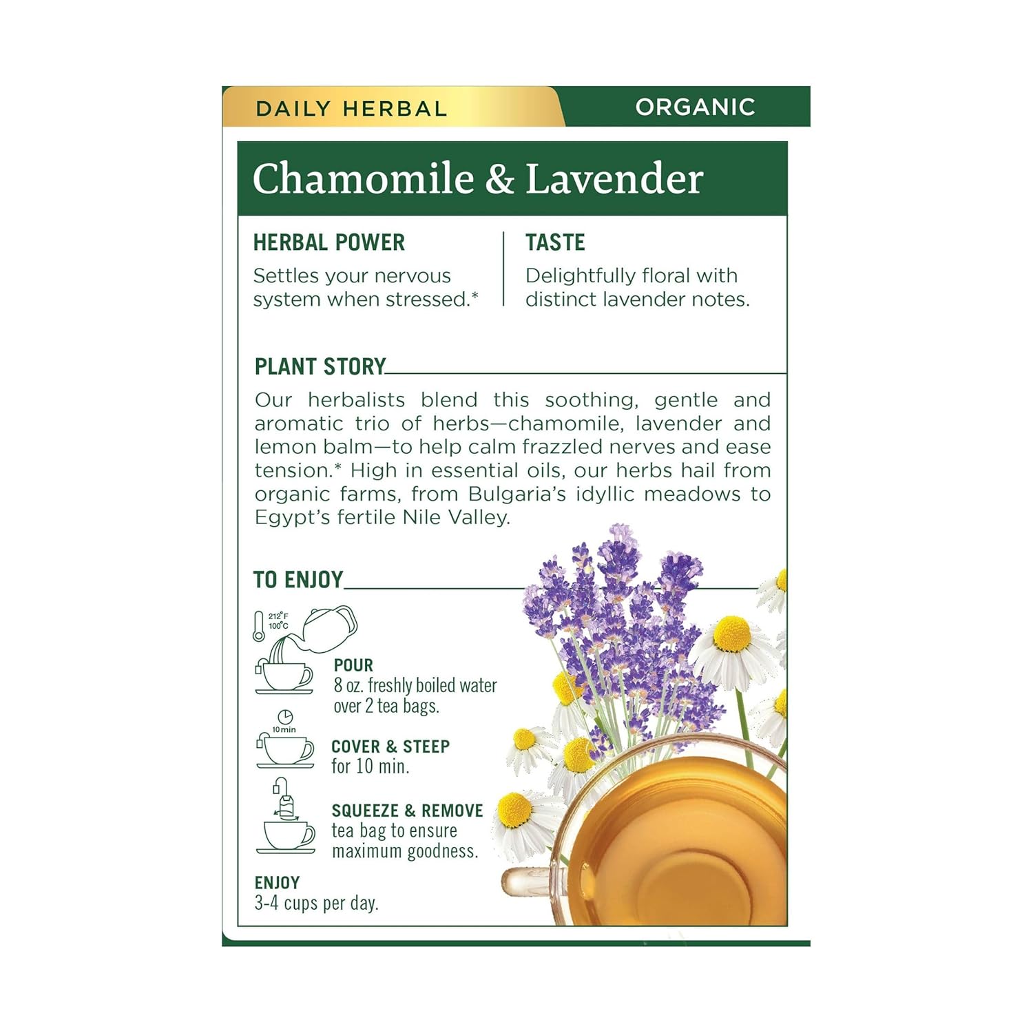 Traditional Medicinals Organic Chamomile with Lavender Herbal Tea, 16 Tea Bags (Pack of 1)