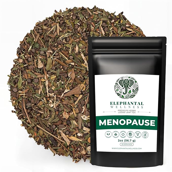 Elephantal Wellness Herbal Tea – Chaste Berry, Red Clover, Black Cohosh & Valerian – Caffeine-Free Loose Leaf, 2oz (20 Servings)