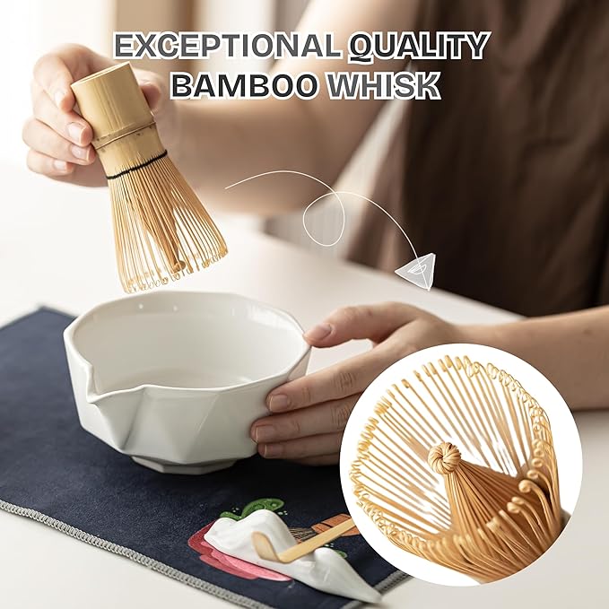 Matcha Whisk Set Black, 8 Pcs Matcha Set with Bowl (Chawan)/Whisk/Holder & Accessories, Matcha Kit for Ceremony, Traditional Tea Set for Making Latte