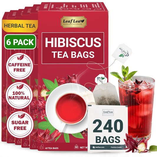 LeafLea Premium Hibiscus Flowers Tea Bags, Rich Flavor &amp; Color, 240 Count
