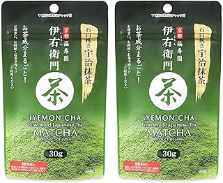 UMAYA - Iyemon Cha Premium Matcha Powder from Kyoto - Stone Ground Uji Matcha Green Tea with Wooden Spoon - Authentic Japanese Matcha for Lattes, Baking & More - 30g x 2