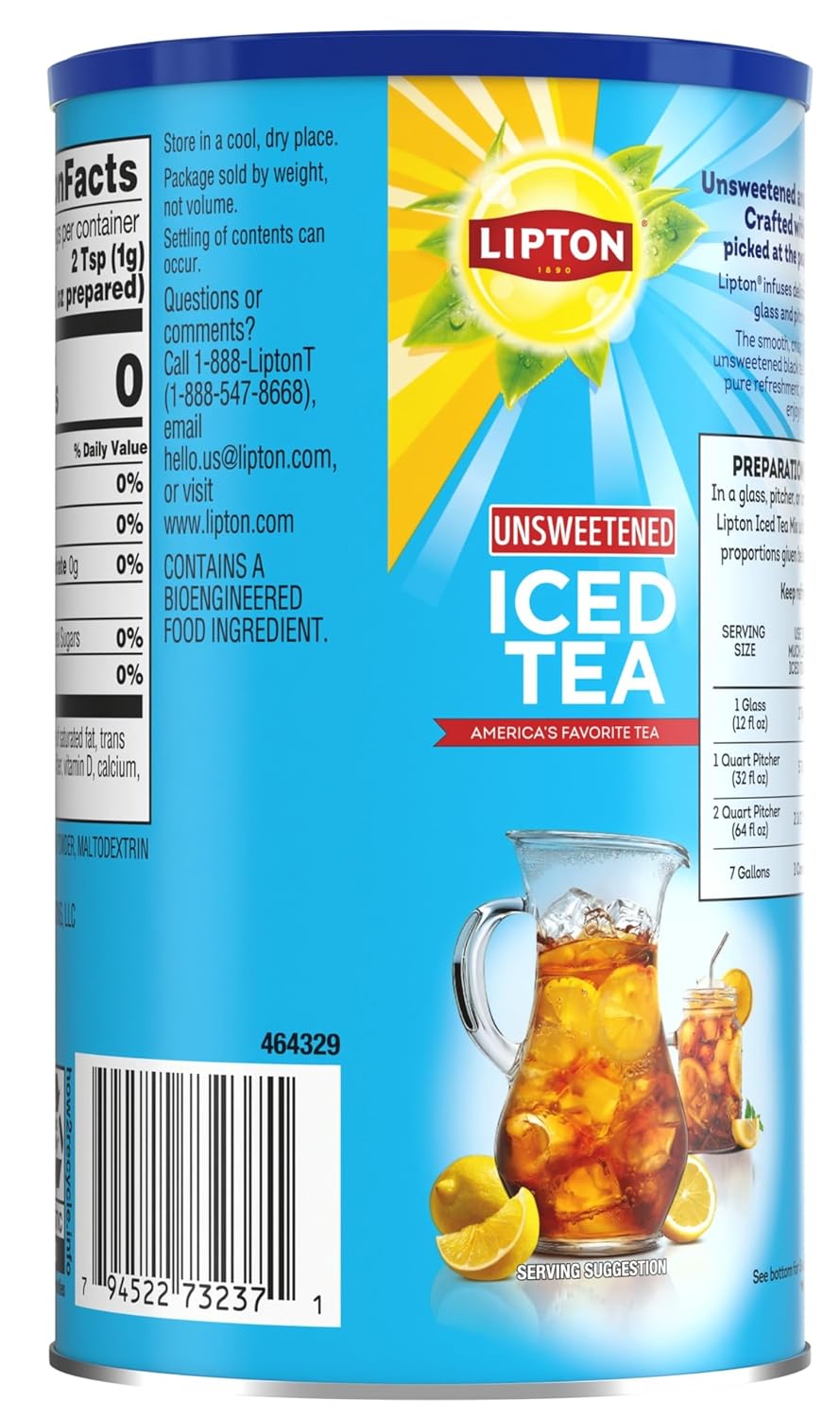 Lipton Unsweetened Iced Tea Mix, Sugar-Free Black Tea, 28 Quarts Each (Pack of 4), Made from Real Tea Leaves, Instant Cold Brew, Zero Calories, 112 Quarts Total
