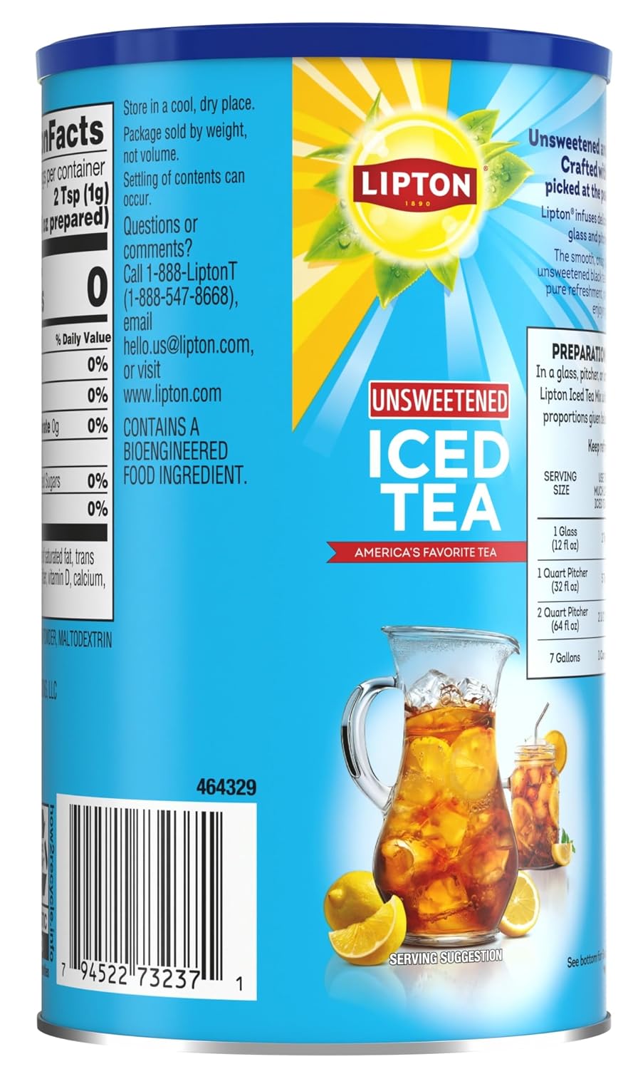 Lipton Unsweetened Iced Tea Mix, Sugar-Free Black Tea, 28 Quarts Each (Pack of 4), Made from Real Tea Leaves, Instant Cold Brew, Zero Calories, 112 Quarts Total