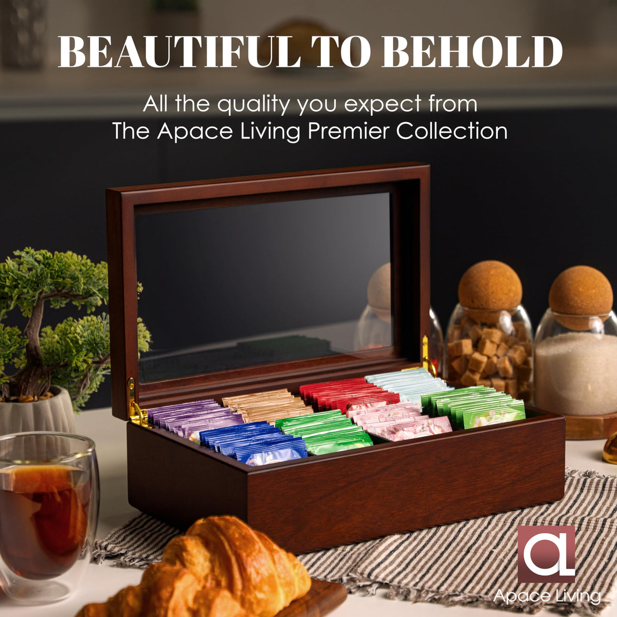 Apace Living Tea Box - Luxury Wooden Tea Bag Organizer from The Apace Premier Collection