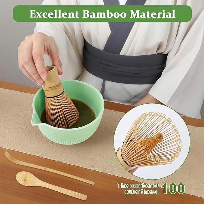 Philorn Matcha Whisk Set, 9Pcs Ceramic Macha Kit, Matcha Set Whisk and Bowl with Spout, Whisks, Holder, Bamboo Scoop, Scoop Rest
