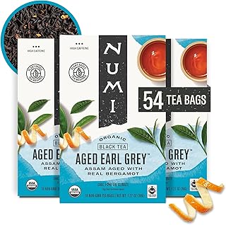 Numi Organic Aged Earl Grey Tea | 54 Black Tea Bags | Assam Black Tea with Real Bergamot | Caffeinated