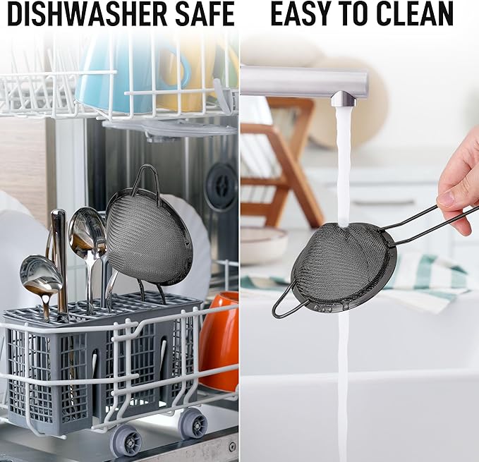 Zulay Kitchen 304 Stainless Steel Fine Mesh Strainer For Kitchen - Sieve Sifters For Food, Tea, Rice, Oil, Noodles, Fruits, Vegetables - Rust-Proof, Easy to Clean Drink Strainer (Black)