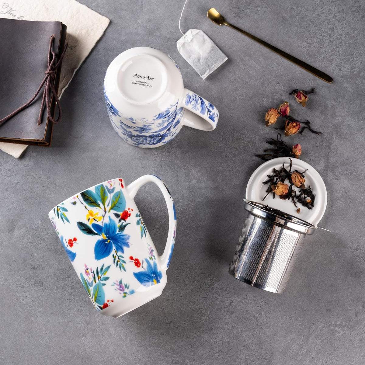 AmorArc Tea Cup With Infuser and Lid, 18oz Loose Leaf Tea Mug With Steeper
