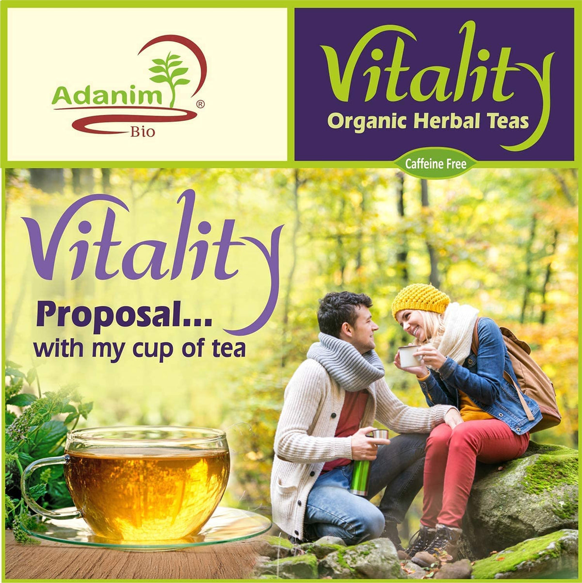 Adanim Bio Vitality Organic Herbal Tea Sampler Gift Box Caffeine Free 8 Unique Flavors for Tea Lovers 64 Individually Wrapped