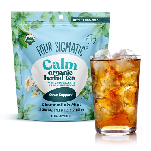 Four Sigmatic Calm Organic Herbal Tea, Stress Relief Tea with Ashwagandha & Reishi, Instant Adaptogenic Drink for Relaxation, Vegan, Gluten-Free
